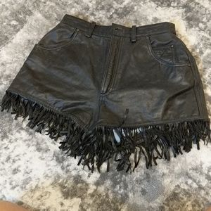 Harley Davidson Leather high waisted fringe shorts